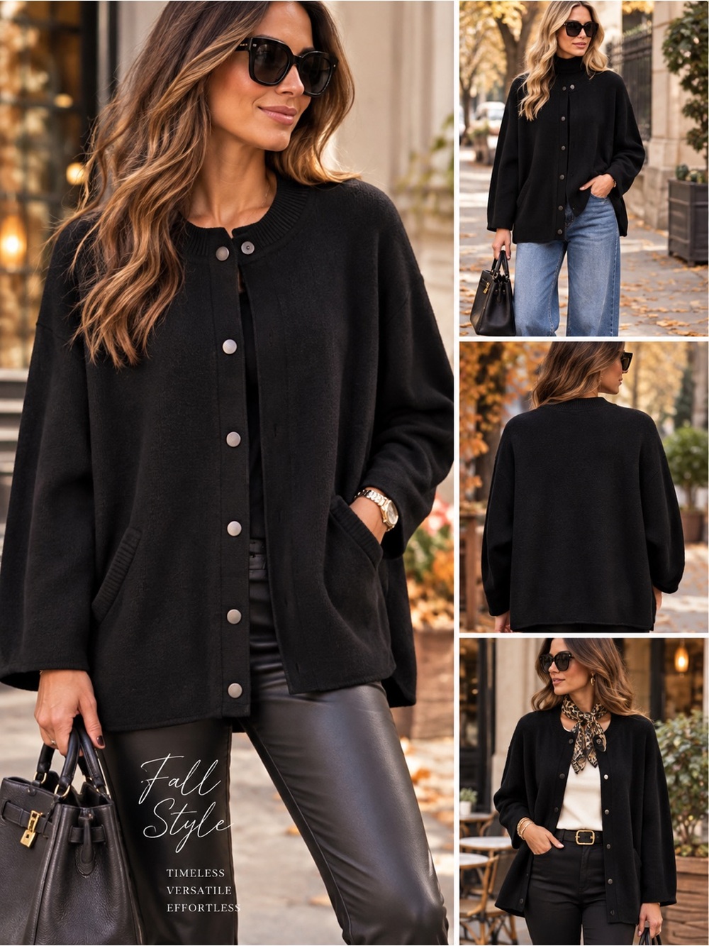 ShopEvelynne Black Button-Front Cozy Cardigan